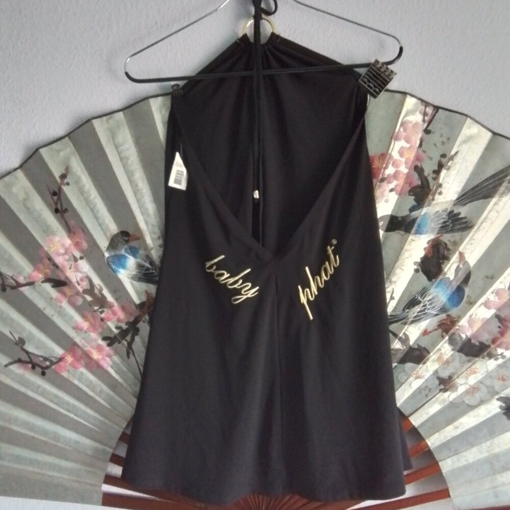 Y2k black halter baby phat mini dress